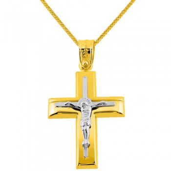Χρυσός βαπτιστικός σταυρός Κ14 με αλυσίδα