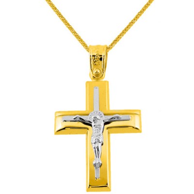Χρυσός βαπτιστικός σταυρός Κ14 με αλυσίδα