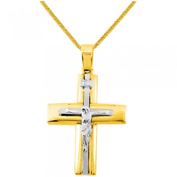 Χρυσός βαπτιστικός σταυρός Κ14 με αλυσίδα