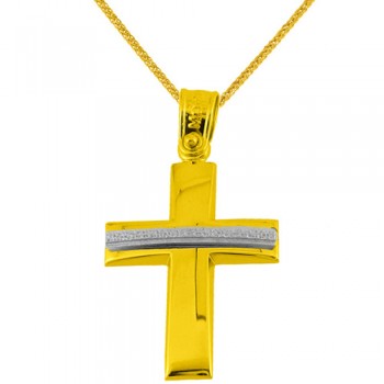 Χρυσός βαπτιστικός σταυρός Κ14 με αλυσίδα