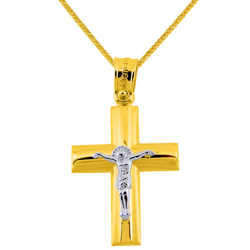 Χρυσός βαπτιστικός σταυρός Κ14 με αλυσίδα