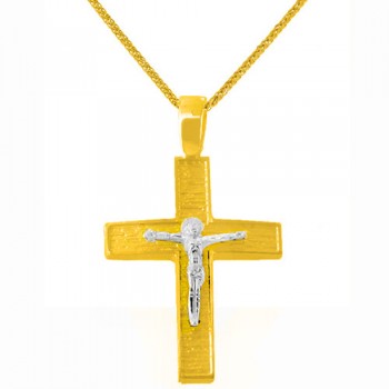 Χρυσός βαπτιστικός σταυρός Κ14 με αλυσίδα