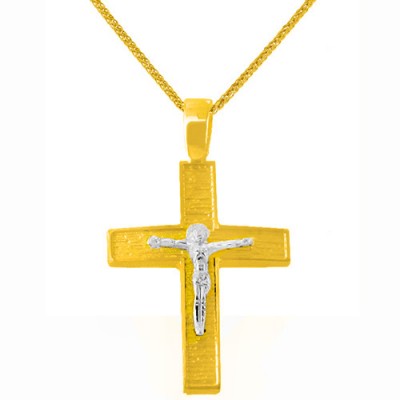 Χρυσός βαπτιστικός σταυρός Κ14 με αλυσίδα