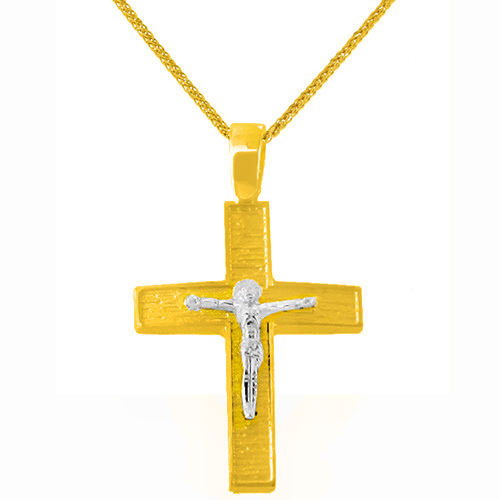Χρυσός βαπτιστικός σταυρός Κ14 με αλυσίδα