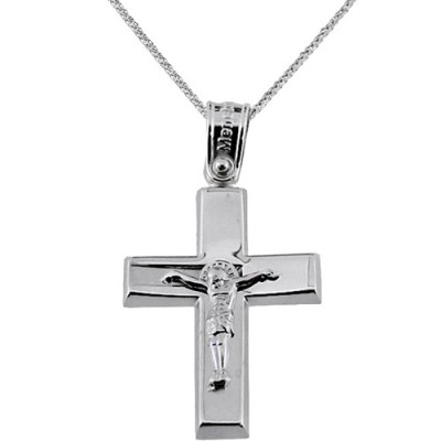 Λευκόχρυσος βαπτιστικός σταυρός Κ14 με αλυσίδα