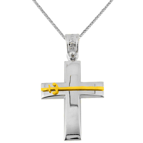 Λευκόχρυσος βαπτιστικός σταυρός Κ14 με αλυσίδα