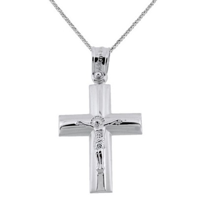 Λευκόχρυσος βαπτιστικός σταυρός Κ14 με αλυσίδα