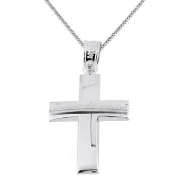 Λευκόχρυσος βαπτιστικός σταυρός Κ14 με αλυσίδα