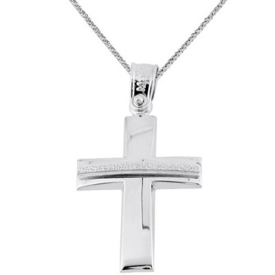 Λευκόχρυσος βαπτιστικός σταυρός Κ14 με αλυσίδα
