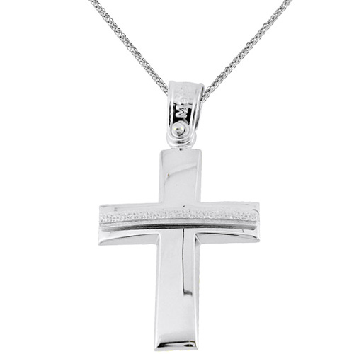 Λευκόχρυσος βαπτιστικός σταυρός Κ14 με αλυσίδα