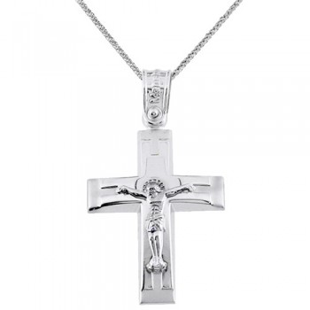 Λευκόχρυσος βαπτιστικός σταυρός Κ14 με αλυσίδα