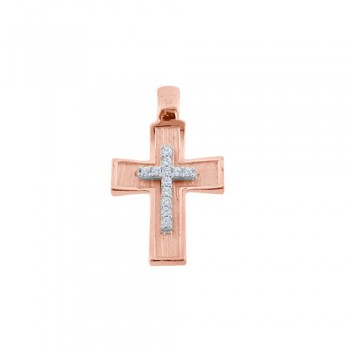 Μασίφ σταυρός διπλής όψης από ροζ χρυσό Κ14