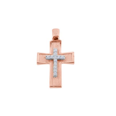 Μασίφ σταυρός διπλής όψης από ροζ χρυσό Κ14