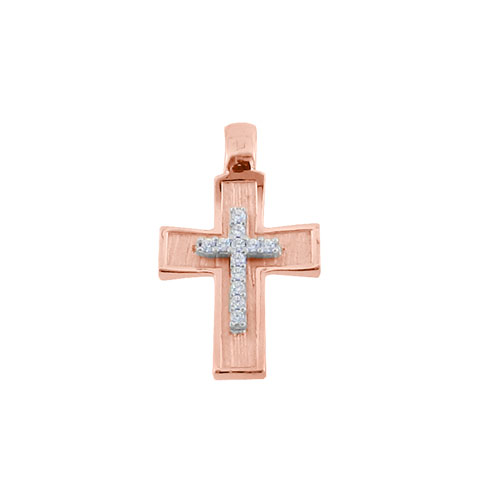 Μασίφ σταυρός διπλής όψης από ροζ χρυσό Κ14