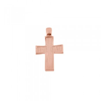 Μασίφ σταυρός διπλής όψης από ροζ χρυσό Κ14