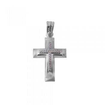 Λευκόχρυσος σταυρός Κ14 με ζιργκόν
