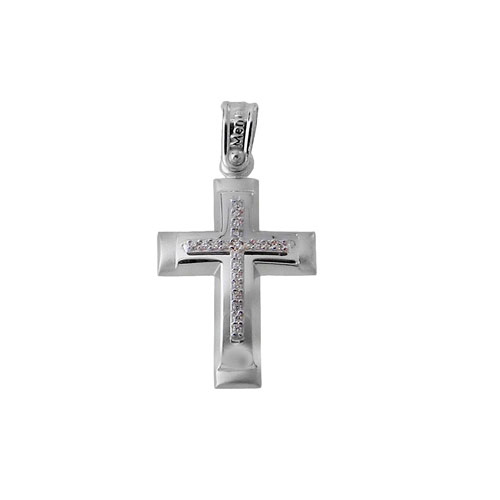 Λευκόχρυσος σταυρός Κ14 με ζιργκόν