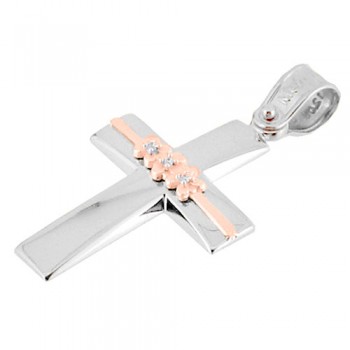 Λευκόχρυσος βαπτιστικός σταυρός Κ14 με αλυσίδα