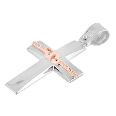 Λευκόχρυσος βαπτιστικός σταυρός Κ14 με αλυσίδα