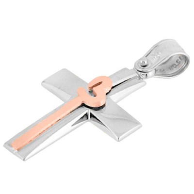 Λευκόχρυσος βαπτιστικός σταυρός Κ14 με αλυσίδα