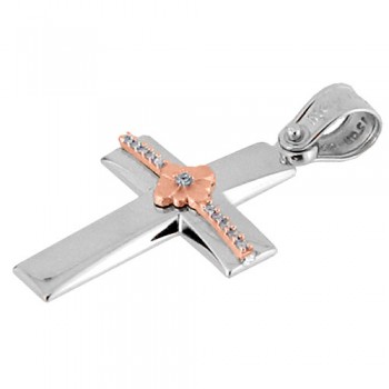 Λευκόχρυσος βαπτιστικός σταυρός Κ14 με αλυσίδα