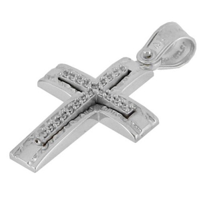 Λευκόχρυσος βαπτιστικός σταυρός Κ14 με αλυσίδα