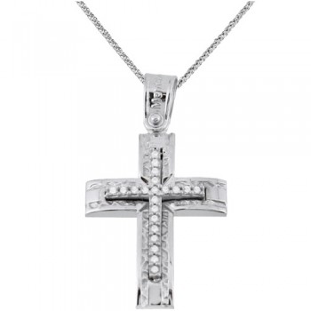 Λευκόχρυσος βαπτιστικός σταυρός Κ14 με αλυσίδα
