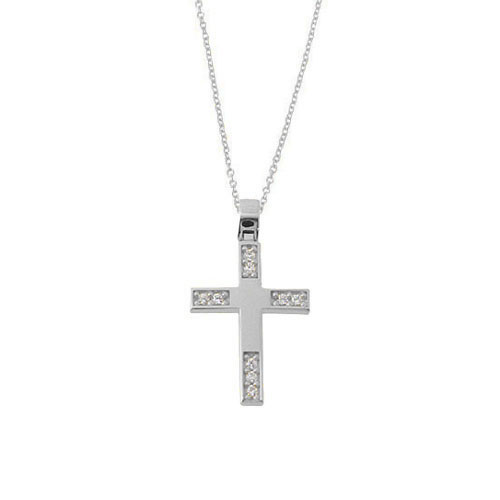 Λευκόχρυσος σταυρός Κ14 με αλυσίδα