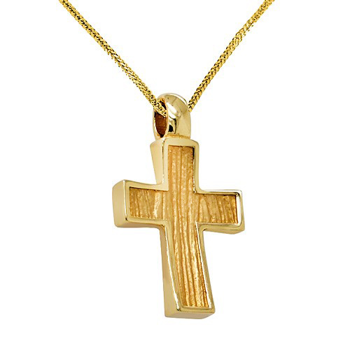 Χρυσός μασίφ σταυρός Κ14 με αλυσίδα