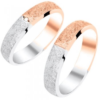 Σετ δίχρωμες βέρες από ροζ και λευκό χρυσό Κ14