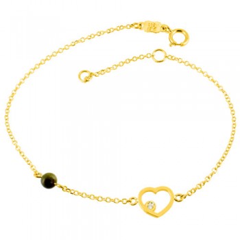 Χρυσό βραχιόλι καρδιά Κ14 με τουρμαλίνη