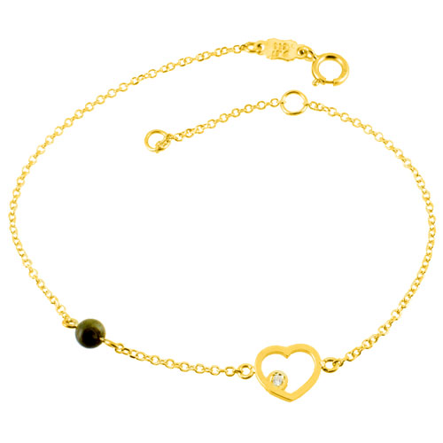 Χρυσό βραχιόλι καρδιά Κ14 με τουρμαλίνη