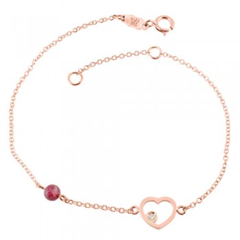 Βραχιόλι καρδιά από ροζ χρυσό Κ14 με τουρμαλίνη