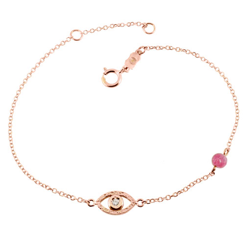 Βραχιόλι μάτι από ροζ χρυσό Κ14 με τουρμαλίνη
