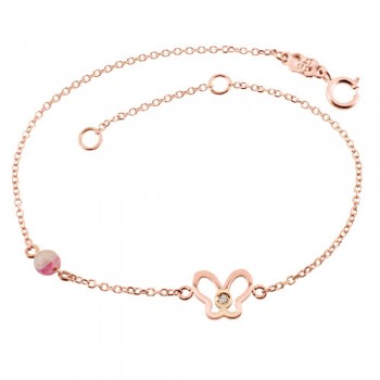 Βραχιόλι πεταλούδα από ροζ χρυσό Κ14 με τουρμαλίνη
