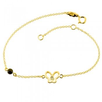 Χρυσό βραχιόλι πεταλούδα Κ14 με τουρμαλίνη