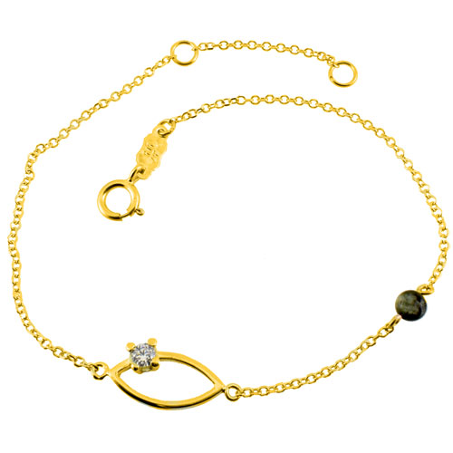 Χρυσό βραχιόλι μάτι Κ14 με τουρμαλίνη