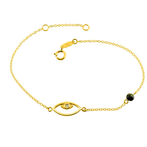 Χρυσό βραχιόλι μάτι Κ14 με τουρμαλίνη