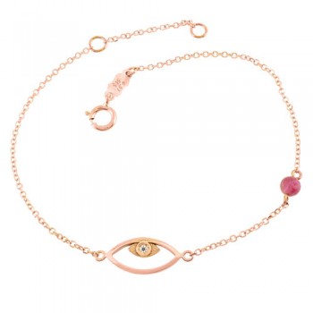 Βραχιόλι μάτι από ροζ χρυσό Κ14 με τουρμαλίνη
