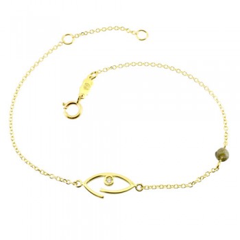 Χρυσό βραχιόλι μάτι Κ14 με τουρμαλίνη