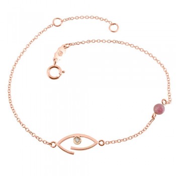 Βραχιόλι μάτι από ροζ χρυσό Κ14 με τουρμαλίνη