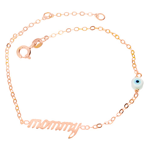 Βραχιόλι "mommy" από ροζ χρυσό Κ14 με ματάκι