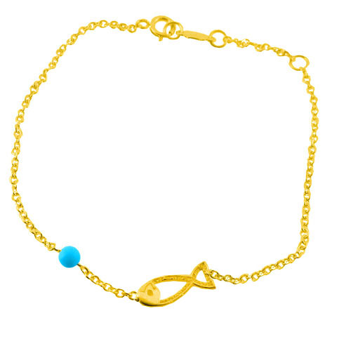 Χρυσό βραχιόλι Κ14 με τιρκουάζ