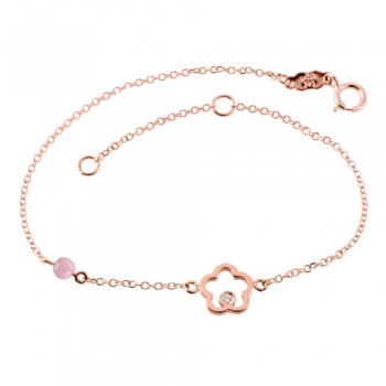 Βραχιόλι λουλούδι από ροζ χρυσό Κ14 με τουρμαλίνη