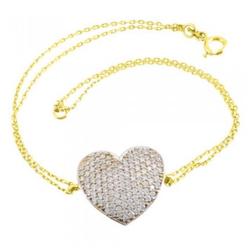 Χρυσό βραχιόλι καρδιά Κ14 με ζιργκόν