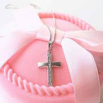 Λευκόχρυσος βαπτιστικός σταυρός Κ14 με αλυσίδα