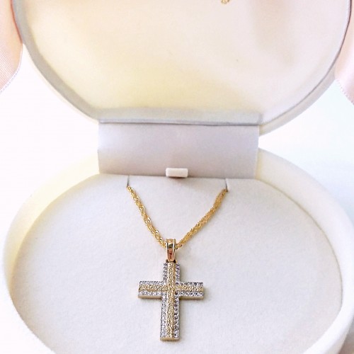 Χρυσός βαπτιστικός σταυρός Κ14 με αλυσίδα