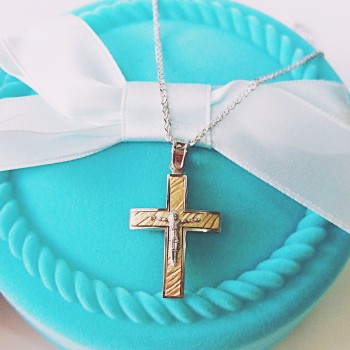 Μασίφ δίχρωμος σταυρός με τον Εσταυρωμένο με αλυσίδα Κ14