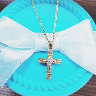 Χρυσός βαπτιστικός σταυρός Κ14 με αλυσίδα