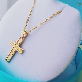 Χρυσός σταυρός Κ9 με αλυσίδα